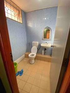 a bathroom with a toilet and a sink at Indah Jaya Homestay in Sandakan +8 photos