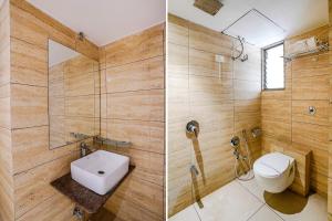 two images of a bathroom with a toilet and a shower at FabHotel Prime Blue Moon in Gandhinagar