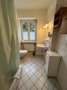 a bathroom with a toilet and a sink at Alter Wirt Thalkirchen in Munich