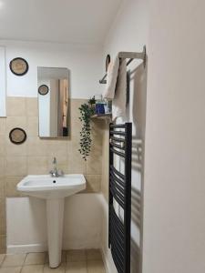 a bathroom with a sink and a mirror at La maison du bonheur in Caumont-sur-Durance