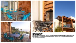 a collage of pictures of a house with a table and chairs at Ocean Point B3 in Pointe aux Piments