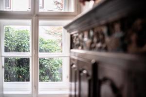 een raam in een kamer met uitzicht op een boom bij Cozy Central Flat Spittelberg in Wenen