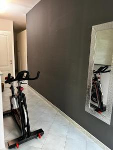 a room with a bike and a mirror on a wall at Dedelollo’s Home in Sanremo