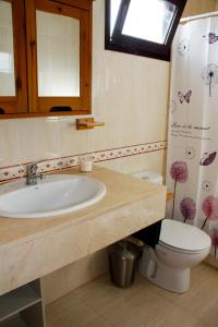 a bathroom with a sink and a toilet and a mirror at Malvasía House in Costa Teguise