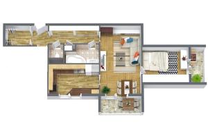 a floor plan of a small apartment at Nový apartmán v Ostravě u Mišky s akváriem a výhledem z balkonu na Beskydy in Ostrava