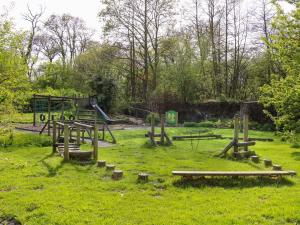 - une aire de jeux dans un parc avec des équipements de jeux en bois dans l'établissement Y Bwthyn Bach, à Lampeter