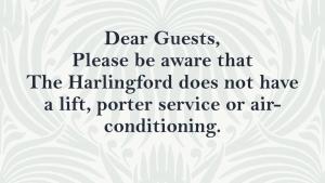 a quote about dear greetings with a white flower pattern at Harlingford Hotel in London