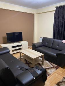 sala de estar con sofá y mesa en Viki Apartments, en Strumica