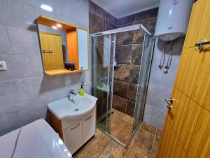 une salle de bain avec une douche, des toilettes et un lavabo dans l'établissement Gondola 79, à Zlatibor