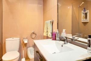 a bathroom with a sink and a toilet and a mirror at Bela Sao Tiago 36 in Funchal +18 photos