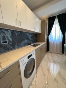 ラダウツィにあるLuxury Accommodation Radautiのキッチン(洗濯機、シンク付)
