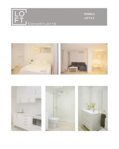 eine Collage mit vier Bildern eines Schlafzimmers und eines Badezimmers in der Unterkunft Canary Lofts Rambla in Santa Cruz de Tenerife