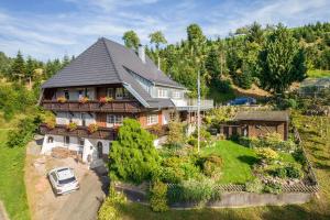 an aerial view of a house with a car in the yard at Dalblick in Oberharmersbach