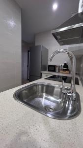 una cucina con lavello in acciaio inossidabile di Apartamentos la Catedral de Jaén a Jaén