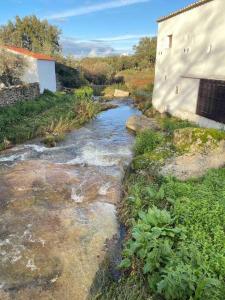 un pequeño arroyo de agua junto a un edificio en Horta da Fontinha - Marvão, en Beirã