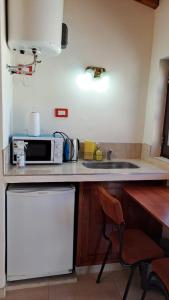 uma cozinha com um micro-ondas e um lavatório em Rincón con Encanto em Salta