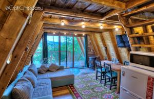 a living room with a couch and a table at Căsuța Sofia NND Resort in Slon