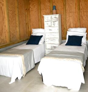 dwa łóżka siedzące obok siebie w pokoju w obiekcie Les Hauteurs de Citronnelles w mieście Case-Pilote