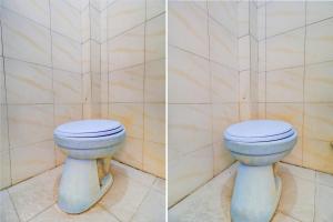two pictures of a toilet in a bathroom at OYO Life 92841 Kos 88 in Negara