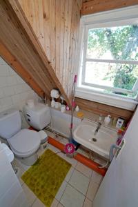 łazienka z toaletą i umywalką w obiekcie Skruzdėlynas w mieście Nida