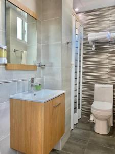 a bathroom with a sink and a toilet in it at Cozy City Center Condo Full AC in Santo Domingo