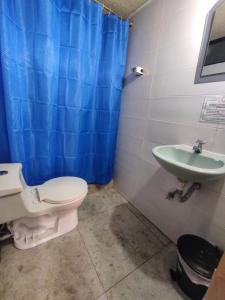 a bathroom with a toilet and a sink at Hotel Altamira Suites - Ibarra in Ibarra