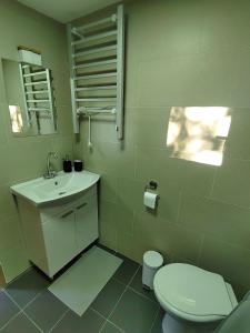 ein Badezimmer mit weißer Toilette und Waschbecken in der Unterkunft Од А до Ш in TrÅ¡iÄ‡ + 16 Fotos