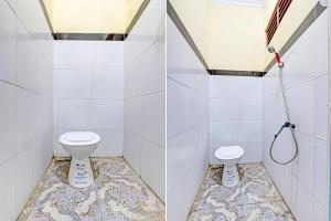 two pictures of a bathroom with a toilet and a shower at SPOT ON 93007 Guest House Lestari in Prambanan