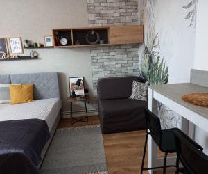 a living room with a couch and a chair at Apartman Zlata in Kragujevac
