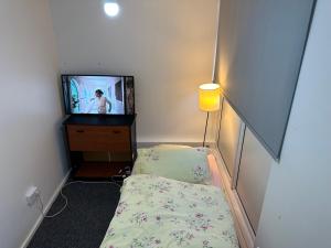 a small room with a bed and a tv at Rooftop Apartment in Crystal Palace