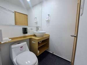 a bathroom with a white toilet and a sink at lugar para descansar210 in Fortín de las Flores