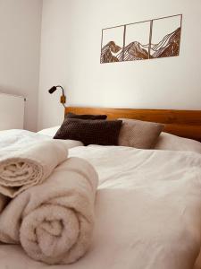 Postel nebo postele na pokoji v ubytování Stylový apartmán Ski&Bike, Janské Lázně