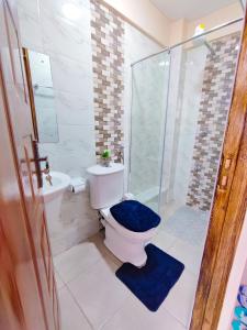 e bagno con servizi igienici e doccia. di Luxe Happy Home 254 Furnished Apartments a Nairobi
