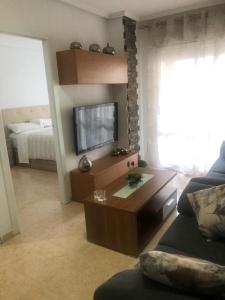 a living room with a couch and a television at Torresal in Torrevieja