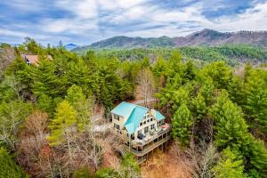 an aerial view of a house in the forest at Firefly Ridge in Townsend