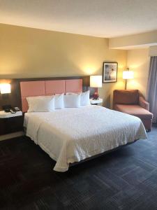 a hotel room with a large bed and a chair at Hampton Inn & Suites Norfolk-Airport in Norfolk