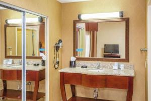 a bathroom with two sinks and a mirror at Hampton Inn & Suites Sevierville at Stadium Drive in Kodak