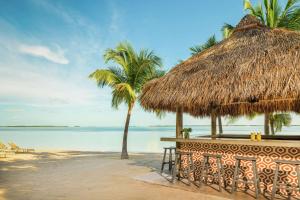 a straw hut on a beach with palm trees at Baker's Cay Resort Key Largo, Curio Collection By Hilton in Key Largo