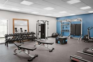 a gym with weights and equipment in a room at Hampton Inn & Suites Charlotte Steele Creek Road, NC in Charlotte