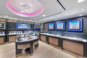 a shoe store with a row of counters with shoes at Hilton Vacation Club Royal Palm St Maarten in Simpson Bay