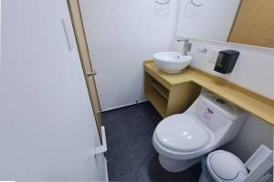 a bathroom with a white toilet and a sink at lugar para descansar ²⁰⁹ in Fortín de las Flores
