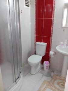 y baño con aseo, ducha y lavamanos. en BE MY GUEST - Homestay ApartmentS Guest HouseS Sleeping Rooms, en Antalya