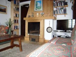 a living room with a fireplace and a tv at Chalet 5 chambres, 9 pers, wifi, 1 animal, non fumeur - FR-1-733-144 in Crest-Voland