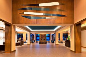 a lobby of a hotel with a large ceiling at The Westin Jekyll Island Beach Resort in Jekyll Island