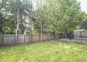 a backyard with a fence and a yard with green grass at Master room &full bathroom with separate entrance in richmond in Richmond