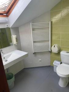 a bathroom with a sink and a toilet at Akmenine Kerpe in Marijampolė