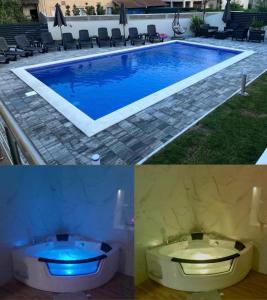 a swimming pool with a blue light next to it at Villa Ronić in Soko Banja