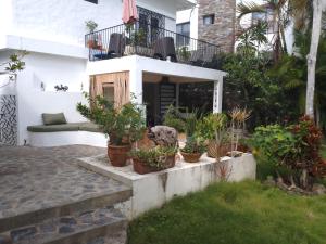 a courtyard with potted plants in front of a building at NEW MORINGA in Las Terrenas