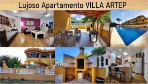 Restoran või mõni muu söögikoht majutusasutuses VILLA ARTEP Lujoso apartamento con piscina comunitaria
