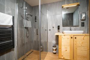 een badkamer met een douche en een wastafel bij Natur Resort in Veľká Lomnica